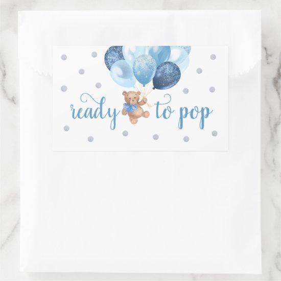 Teddy Bear Ready to Pop Favor Rectangular Sticker
