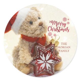 Teddy Bear,Santa Hat,Christmas Ornament Classic Round Sticker