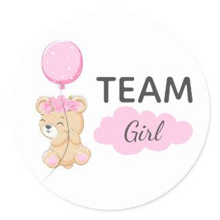 Teddy Bear Team Girl Gender Reveal Party Round Classic Round Sticker