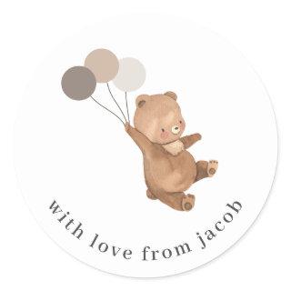 Teddy Bear with 3 Brown Balloons Classic Round Sticker