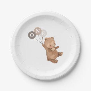 Teddy Bear with 3 Brown Balloons Paper Plates