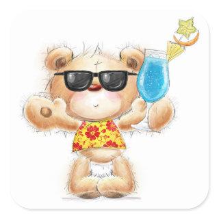 Teddy Bear with Cocktail and Sunglasses Sticker