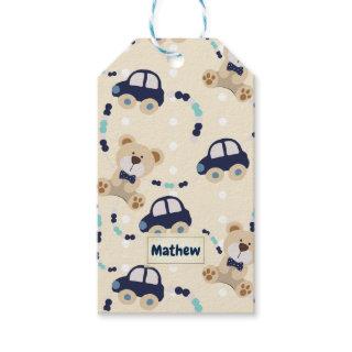 Teddy Bears and Cars Baby Boy Pattern Gift Tags