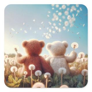 Teddy Bears In a Dandelion Field Square Sticker