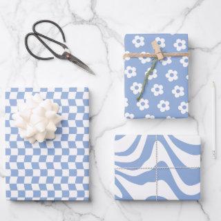 Teen Girl Pastel Blue White Wavy Checkered Flower  Sheets