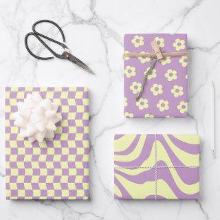 Teen Girl Pastel Yellow Purple Wavy Checker Flower  Sheets
