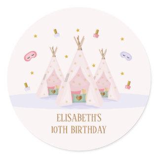 Teepee Spa Birthday Party Classic Round Sticker