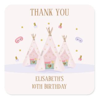 Teepee Spa Birthday Party Square Sticker