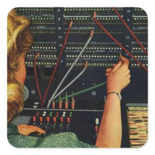Telephone Switchboard Operator, Vintage Business Square Sticker