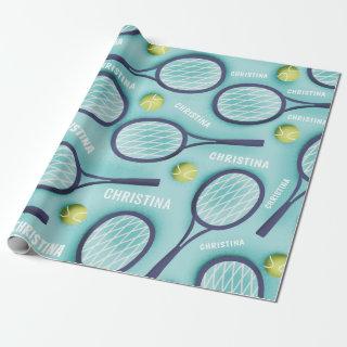 Tennis Racket Ball & Kids Girls Name Pattern Cute
