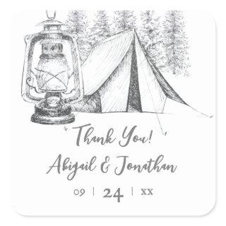 Tent, Lantern and Woodland Sketch Camping Wedding Square Sticker