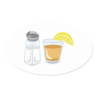 Tequila Drink Glass Salt Shaker Lemon Oval Sticker