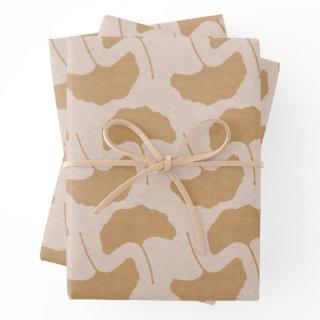 Terra Cotta & Cream Textured Gingko Leaves  Sheets