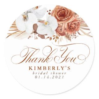 Terracotta and White Flowers Boho Thank You Classic Round Sticker