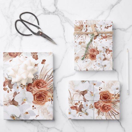 Terracotta and White Flowers Botanical Boho Exotic  Sheets