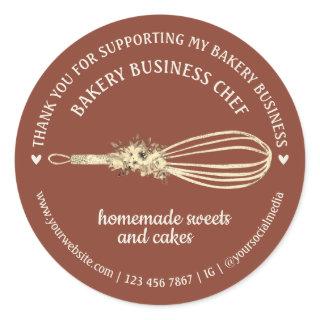 Terracotta Catering Bakery Chef Whisk Flower Classic Round Sticker