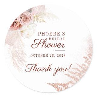 Terracotta Pampas Grass Bridal Shower Classic Round Sticker