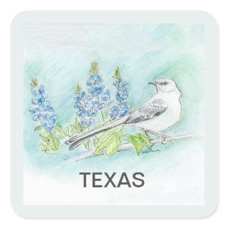 Texas bird flower square sticker