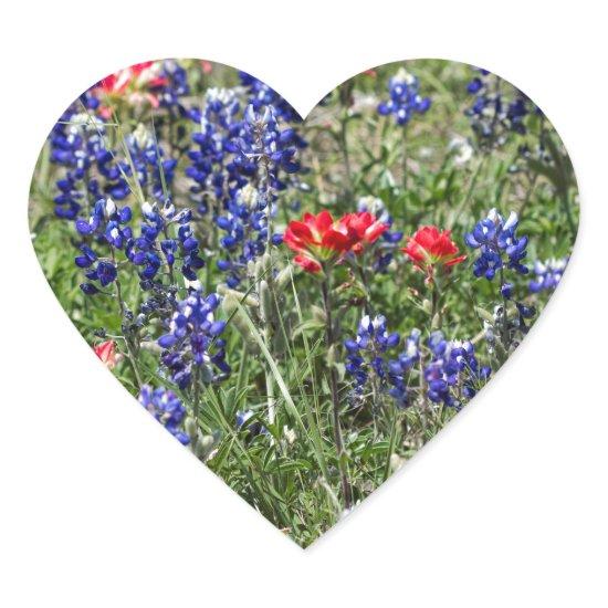 Texas Bluebonnets & Indian Paintbrush Wildflowers Heart Sticker