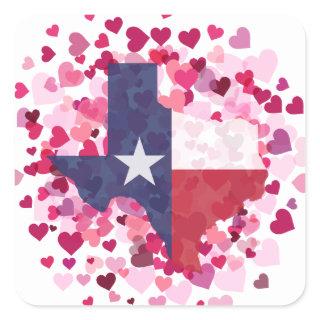 Texas in a Field of Hearts - Valentine's Day Square Sticker