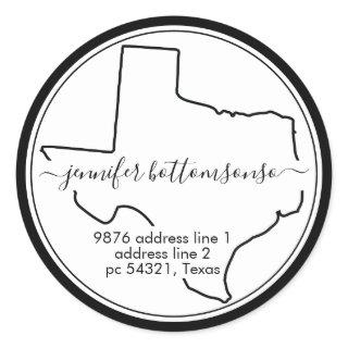 Texas map simple home return address Signature Classic Round Sticker