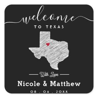 Texas Minimalist Texan Map Wedding Welcome Square Sticker