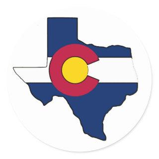 Texas outline Colorado flag round stickers