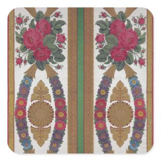 Textile with garlands of daisies square sticker