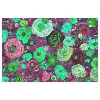 Texture painting of flowers bright color decoupage tissue paper