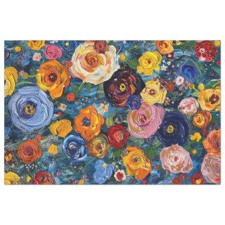 Textured paste abstract painting flowers decoupage tissue paper