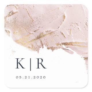 textured rose gold faux foil Elegant Wedding Square Sticker