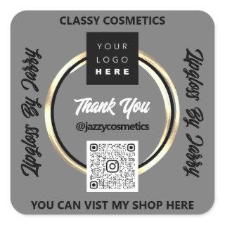 Thank Business QR Code Logo Golden Circle Framed Square Sticker