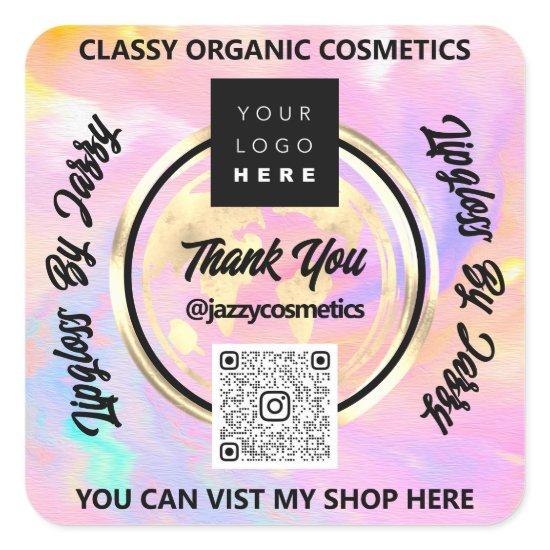 Thank Business QRCode Logo World Earth Holographic Square Sticker