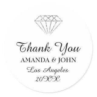 Thank Diamond Name Wedding Bridal Sweet16th White Classic Round Sticker