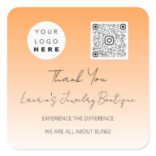 Thank  Logo Qr Code Online Shop Orange Square Sticker