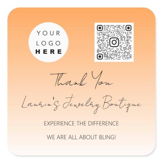 Thank  Logo Qr Code Online Shop Orange Square Sticker