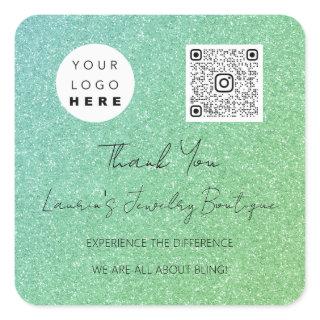 Thank Logo QrCode Online Shop Green And Light Blue Square Sticker