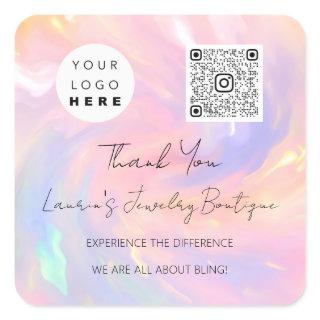 Thank Logo QrCode Online Shop Holographic  Square Sticker