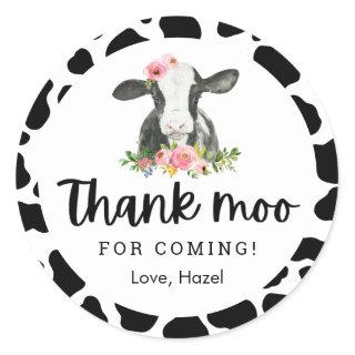 Thank Moo For Coming Cow Birthday Thank You Classi Classic Round Sticker