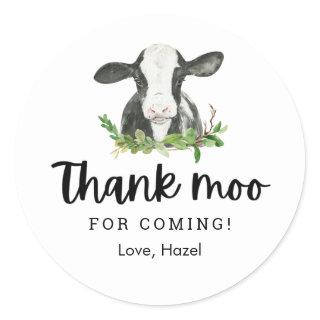 Thank Moo For Coming Cow Theme Birthday Thank Yo Classic Round Sticker