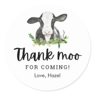 Thank Moo For Coming Cow Theme Birthday Thank Yo Classic Round Sticker