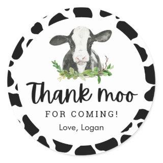 Thank Moo For Coming Cow Theme Birthday Thank You Classic Round Sticker