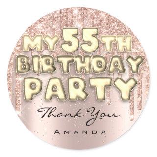 Thank Name 55th Birthday Party Glitter Drips Rose Classic Round Sticker
