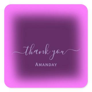 Thank Name Pink Berry Favor Frame Holographic Square Sticker