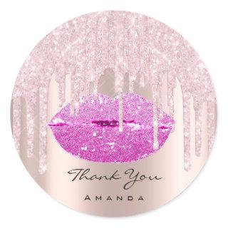 Thank Name Sweet16th Bridal Pink Drips Glam Lips Classic Round Sticker
