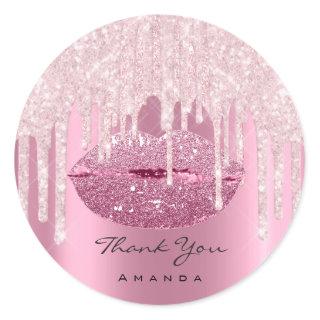 Thank Name Sweet16th Bridal Pink Kiss Glitter Lips Classic Round Sticker