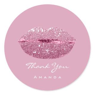 Thank Name Sweet16th Bridal Pink Powder Kiss Lips Classic Round Sticker