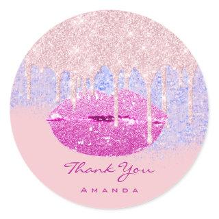 Thank Name Sweet16th Bridal Pink Rose Glitter Lips Classic Round Sticker