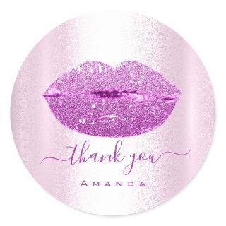 Thank Name Sweet16th. Purple Glitter VIP Kiss Lips Classic Round Sticker