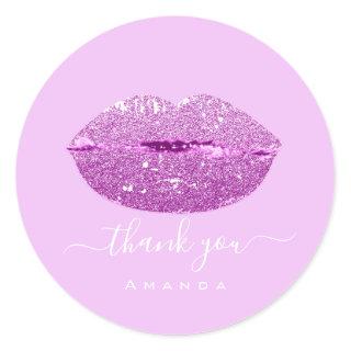 Thank Name Sweet16th. Purple  Pink Kiss Lips Classic Round Sticker